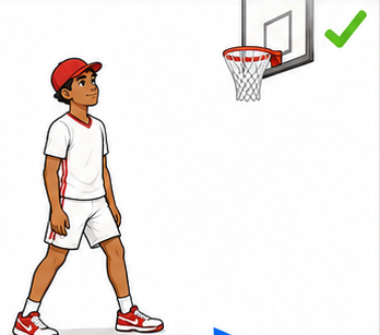 Feet set shoulder-width and staggered, body aligned to the rim