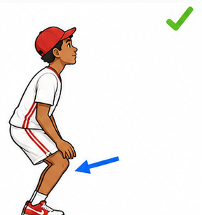 A shooter with knees comfortably bent, balanced and ready to rise