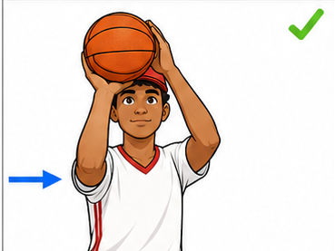 Shooting elbow aligned under the shoulder, guide hand resting on the side of the ball