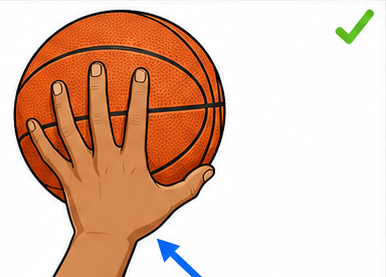 Close-up of the shooting grip: fingers spread across the seams, a gap under the palm