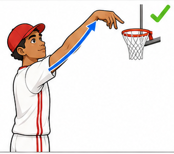 The swan follow-through: arm reaching toward the rim, fingers pointing down at the hoop
